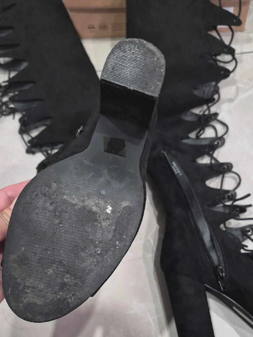 ASOS Black Lace-Up Over-the-Knee Peep-Toe Block Heel Boots